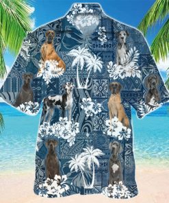 Great Dane In Tropical Plants Pattern Blue And White Hawaiian Shirt Best Gift For Dog Lover