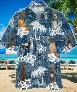 Great Dane In Tropical Plants Pattern Blue And White Hawaiian Shirt Best Gift For Dog Lover