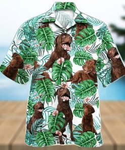 Green and White Theme Chesapeake Bay Retriever Dog Tropical Plant Hawaiian Shirt