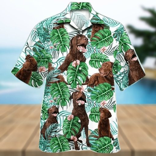 Green and White Theme Chesapeake Bay Retriever Dog Tropical Plant Hawaiian Shirt