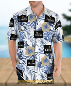 Guinness Hawaiian Shirt Blue And Yellow Hibiscus Aloha Shirt