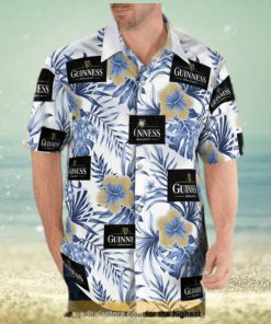 Guinness Hawaiian Shirt  Blue And Yellow Hibiscus Aloha Shirt