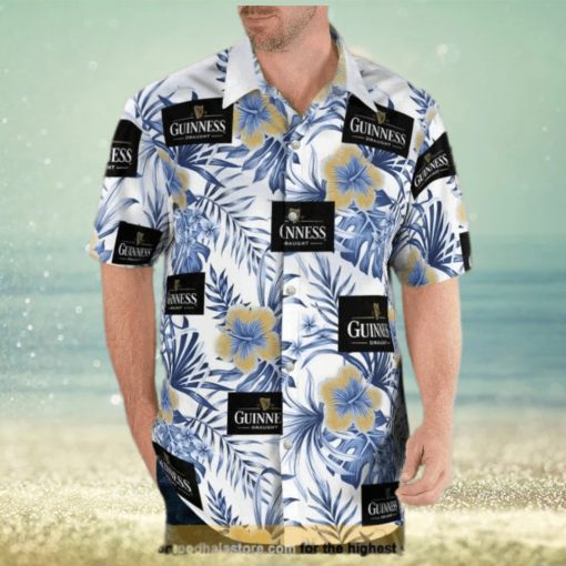 Guinness Hawaiian Shirt  Blue And Yellow Hibiscus Aloha Shirt