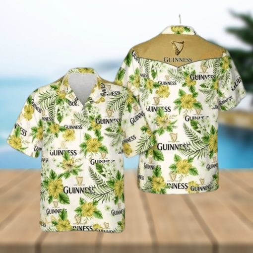 Guinness Hawaiian Shirt  Bright Yellow And Green Flora Aloha Shirt