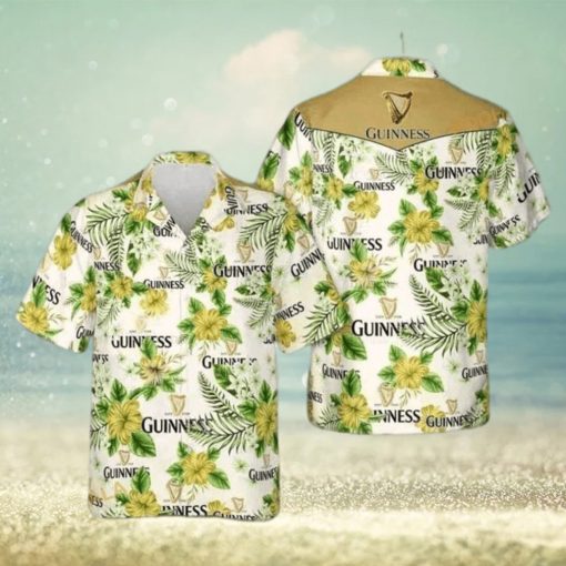 Guinness Hawaiian Shirt  Bright Yellow And Green Flora Aloha Shirt