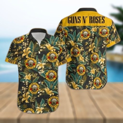 Gun And Roses Yellow Green Tropical Unisex Hawaiian Shirts