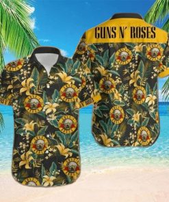 Gun And Roses Yellow Green Tropical Unisex Hawaiian Shirts