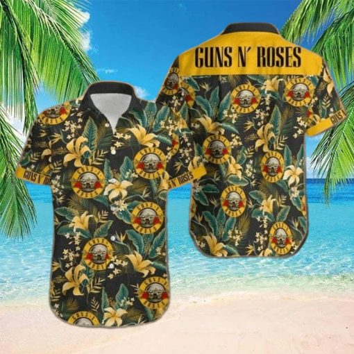 Gun And Roses Yellow Green Tropical Unisex Hawaiian Shirts