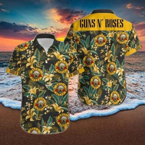 Gun And Roses Yellow Green Tropical Unisex Hawaiian Shirts