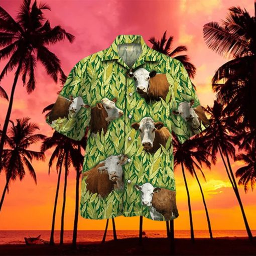 Hereford Cattle Lovers Corn Pattern 3D Hawaiian Shirt