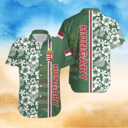 Hungary Coat Of Arms Hibiscus Pattern Hawaiian Shirt