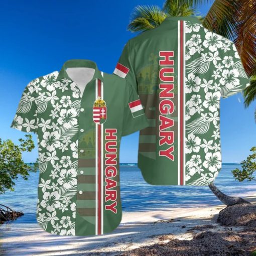 Hungary Coat Of Arms Hibiscus Pattern Hawaiian Shirt