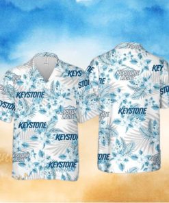 Keystone Light Beer Tropical Flower Pattern Hawaiian Shirt