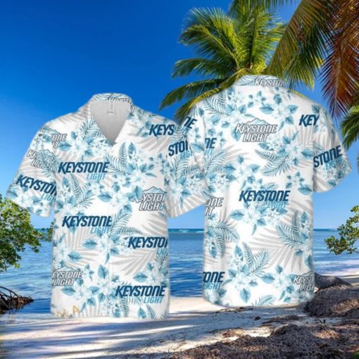 Keystone Light Beer Tropical Flower Pattern Hawaiian Shirt