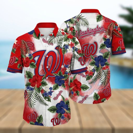 MLB Washington Nationals Hawaiian Shirt Hibiscus Flowers Pattern Summer Aloha