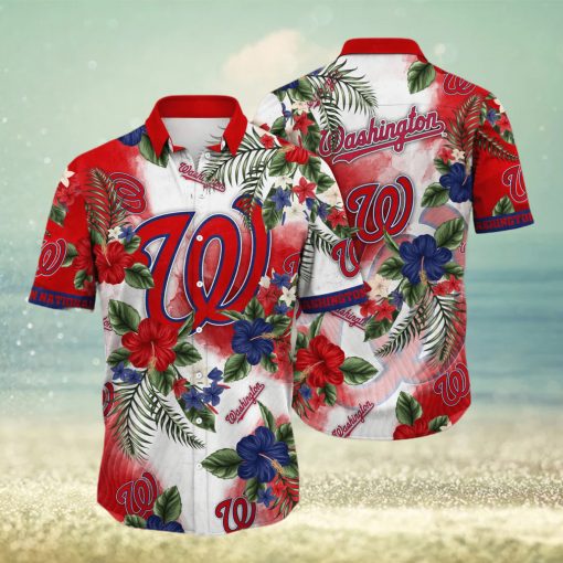 MLB Washington Nationals Hawaiian Shirt Hibiscus Flowers Pattern Summer Aloha