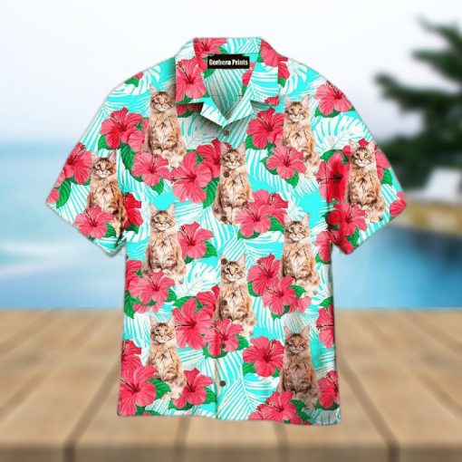 Maine Coon Cat Floral Pattern Hawaiian Shirts