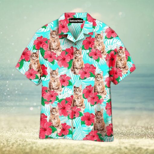 Maine Coon Cat Floral Pattern Hawaiian Shirts