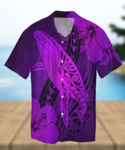 Map Whale Swim Hibiscus Polynesian Hawaiian Shirt