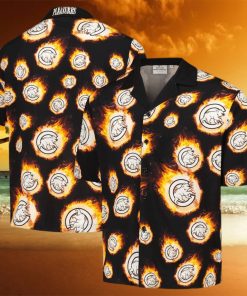 Men s Chicago Cubs Black Flame Fireball hawaiian shirt