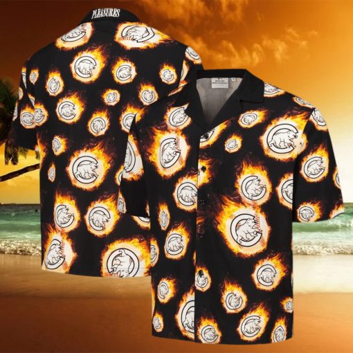 Men s Chicago Cubs Black Flame Fireball hawaiian shirt