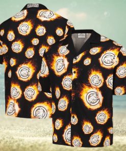 Men s Chicago Cubs Black Flame Fireball hawaiian shirt