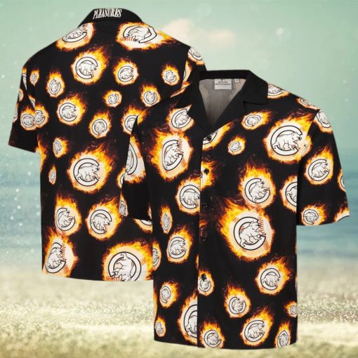 Men s Chicago Cubs Black Flame Fireball hawaiian shirt