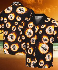 Men s Chicago White Sox Black Flame Fireball hawaiian shirt