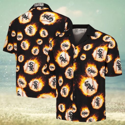 Men s Chicago White Sox Black Flame Fireball hawaiian shirt