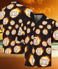 Men s Cleveland Guardians Black Flame Fireball hawaiian shirt