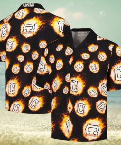 Men s Cleveland Guardians Black Flame Fireball hawaiian shirt