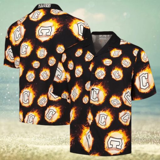 Men s Cleveland Guardians Black Flame Fireball hawaiian shirt