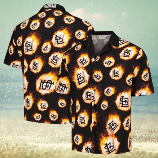 Men s St  Louis Cardinals Black Flame Fireball hawaiian shirt