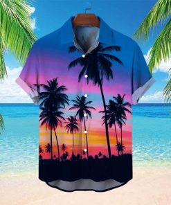 Men’s Casual Tropical Palms Print Short Sleeve Shirt Button Down Shirt