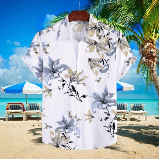 Men’s Cotton Linen hawaiian Shirt Summer Floral Print