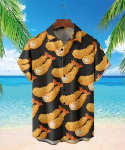 Men’s Hawaiian Shirts Japanese Tempura Shrimp Chest Pocket Short Sleeve Casual Shirt