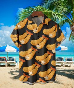 Men’s Hawaiian Shirts Japanese Tempura Shrimp Chest Pocket Short Sleeve Casual Shirt