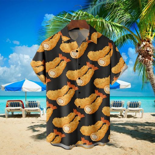 Men’s Hawaiian Shirts Japanese Tempura Shrimp Chest Pocket Short Sleeve Casual Shirt