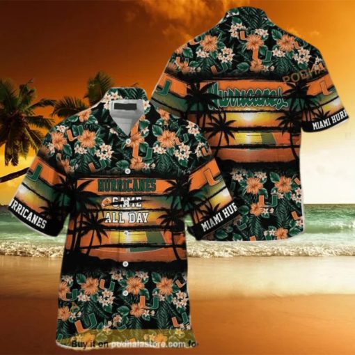 Miami Hurricanes Funny Hawaiian Shirt  Tropical Flower Pattern Gift For Football Fans