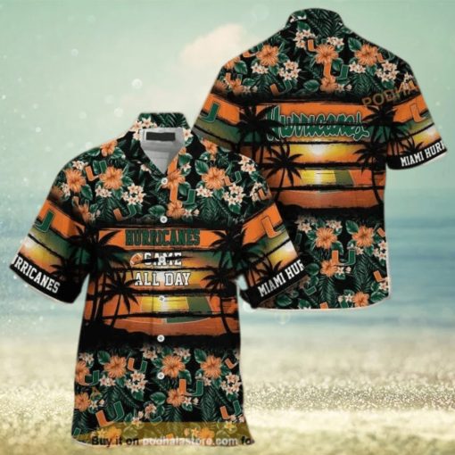 Miami Hurricanes Funny Hawaiian Shirt  Tropical Flower Pattern Gift For Football Fans