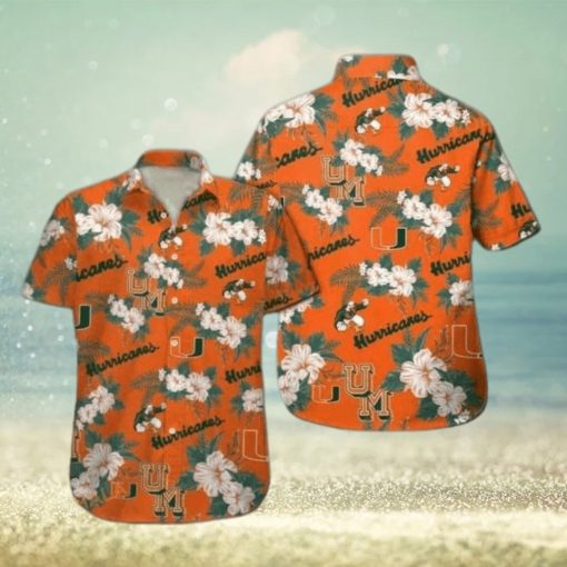 Miami Hurricanes Funny Hawaiian Shirt  Tropical Flower Pattern Summer Beach Gift