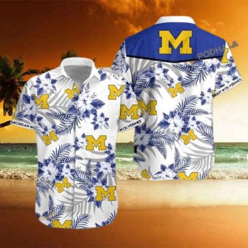 Michigan Wolverines Funny Hawaiian Shirt  Tropical Flower Pattern Beach Gift For Sport Fans