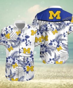 Michigan Wolverines Funny Hawaiian Shirt  Tropical Flower Pattern Beach Gift For Sport Fans