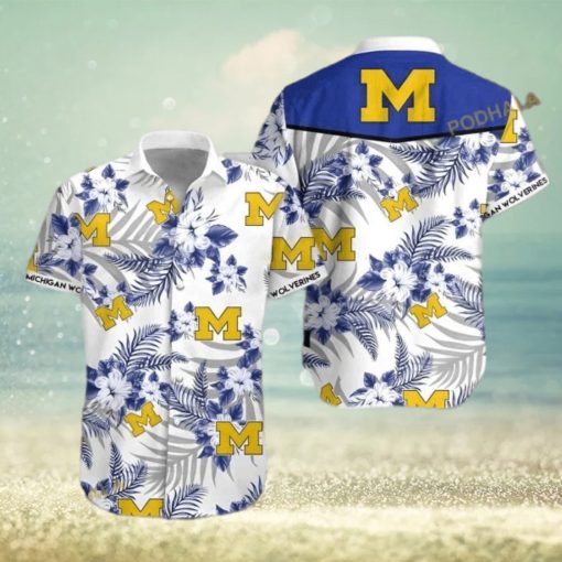 Michigan Wolverines Funny Hawaiian Shirt  Tropical Flower Pattern Beach Gift For Sport Fans