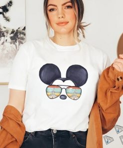 Mickey Mouse Watercolor Aviator Glasses Castle Shirt Unisex T Shirt