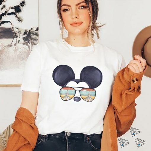 Mickey Mouse Watercolor Aviator Glasses Castle Shirt Unisex T Shirt