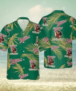 Miller High Life Funny Hawaiian Shirt Palm Leaves Pattern Beer Lovers Gift