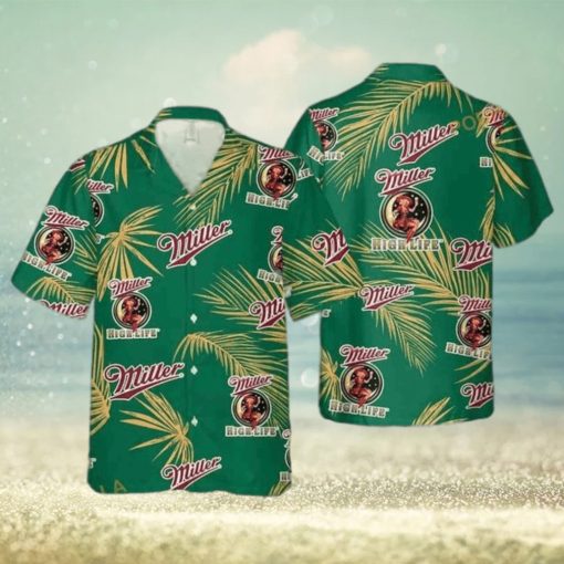 Miller High Life Funny Hawaiian Shirt  Palm Leaves Pattern Beer Lovers Gift