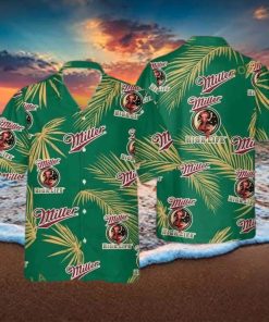 Miller High Life Funny Hawaiian Shirt  Palm Leaves Pattern Beer Lovers Gift