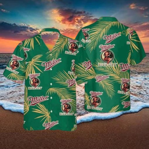 Miller High Life Funny Hawaiian Shirt  Palm Leaves Pattern Beer Lovers Gift